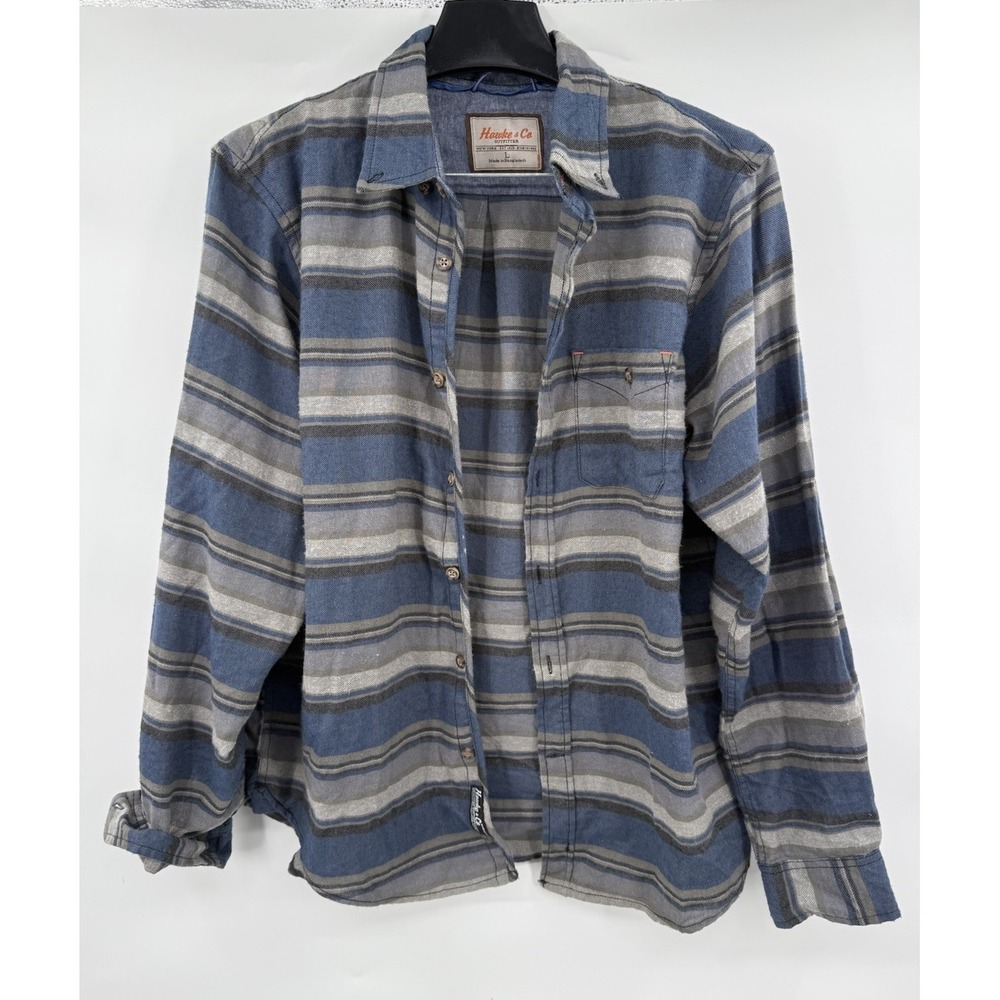 Button Up Shirt Mens L Blue Gray Flannel‎ Cotton